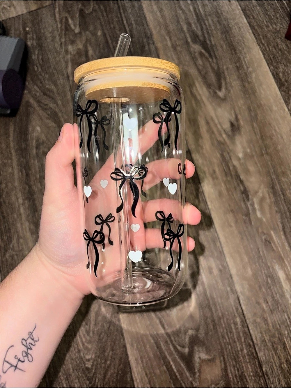 Clear Black Bow & Heart Tumblers - Set of 2